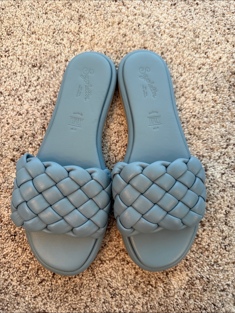 Seychelles Braided Slide Sandals in Dusty Blue